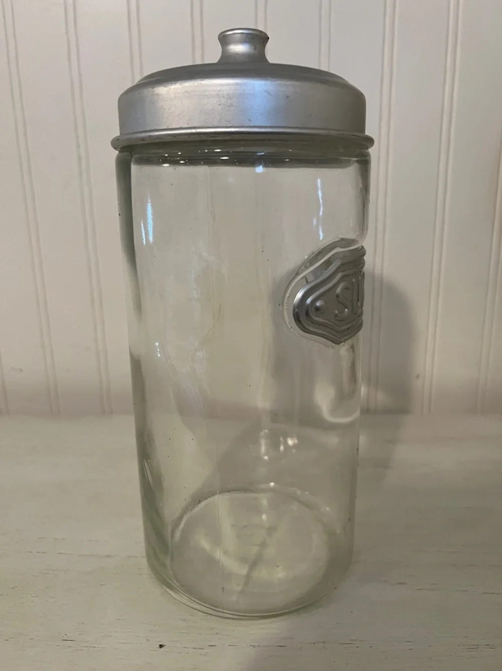 Vintage wavy glass metal lid sugar container